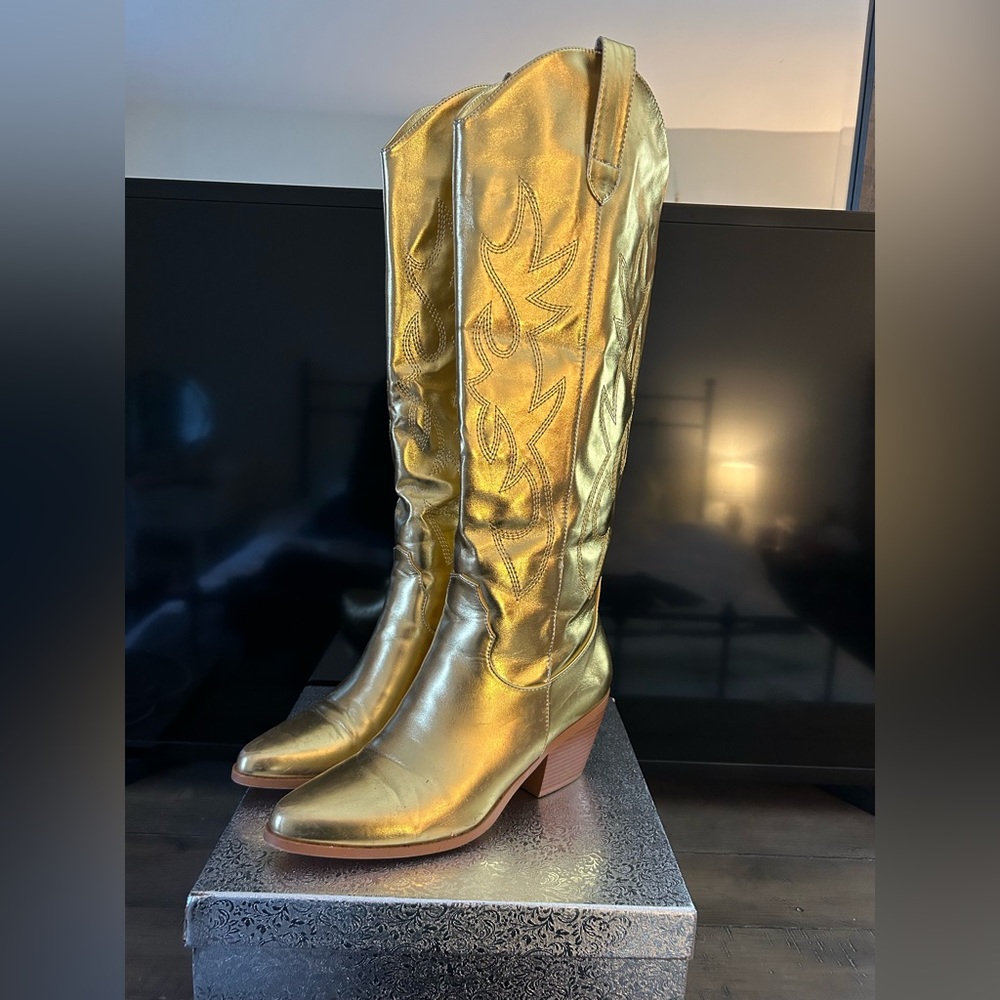 Knee high gold cowboy boots